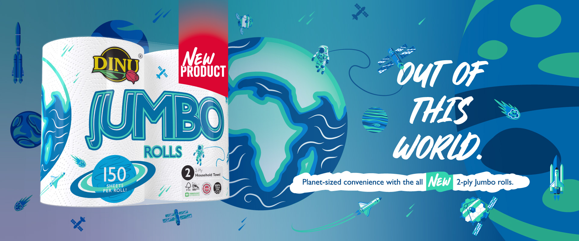 DINU Jumbo Rolls - 150 Sheets Per Roll